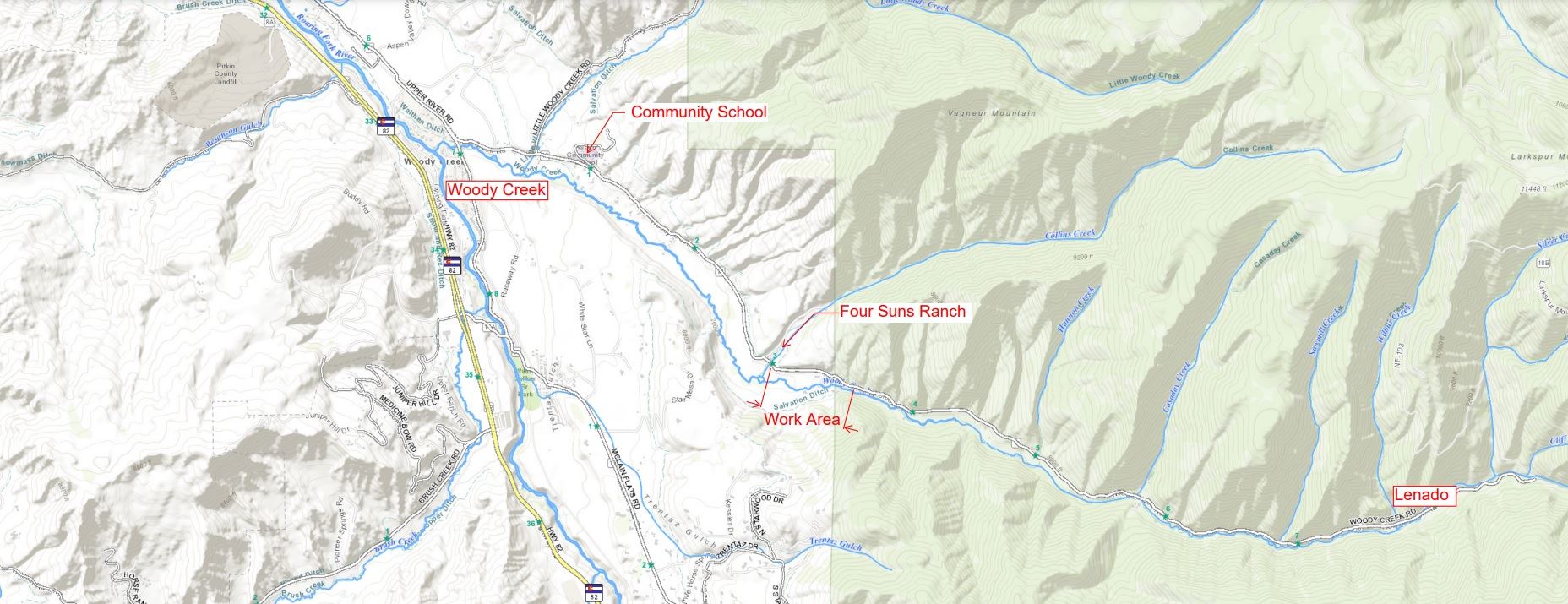 Woody Creek Road construction map