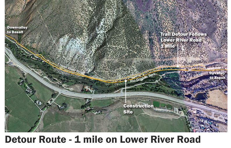 An image of a map snowing a trail detour.