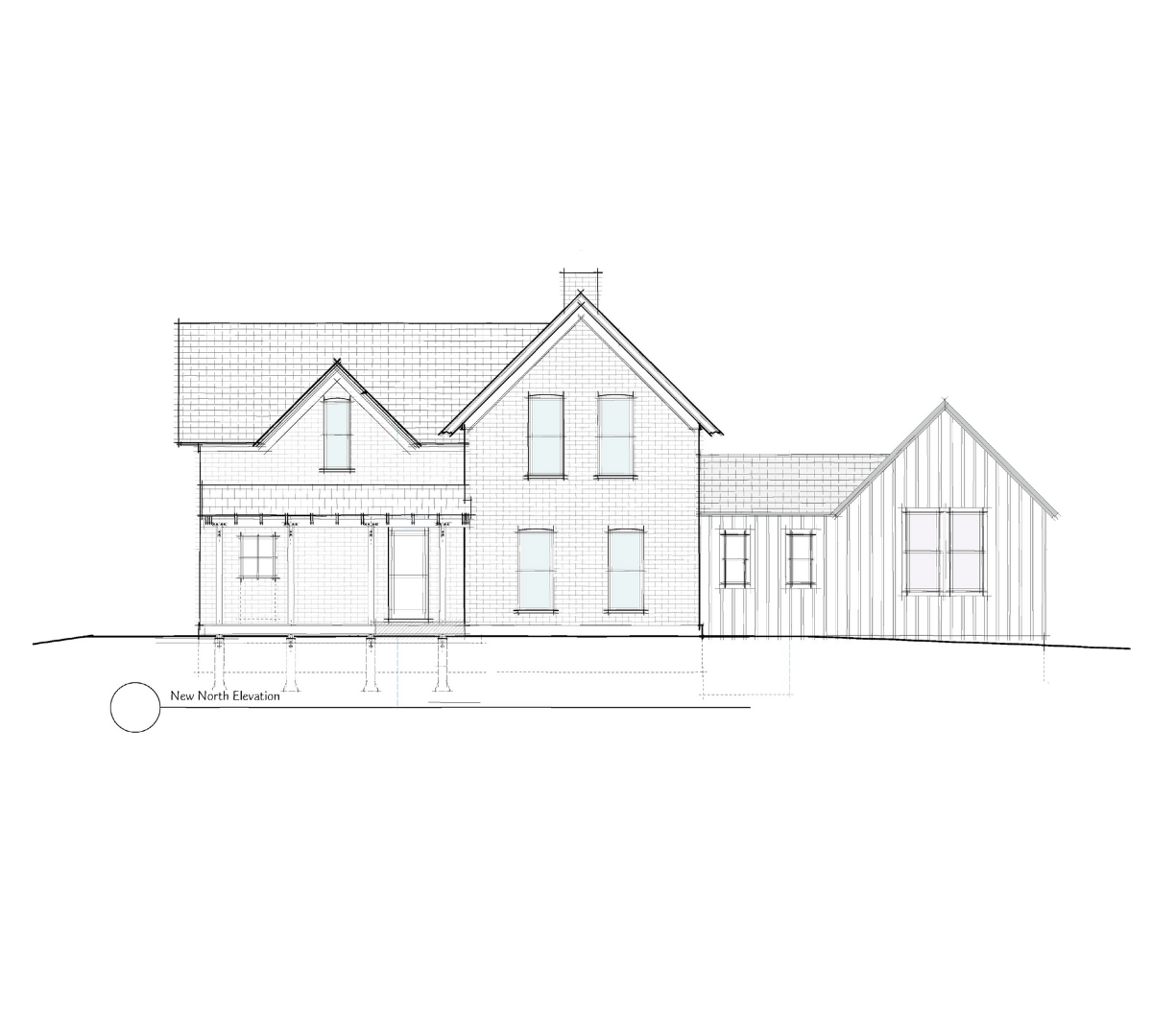Architectural drawing of the front facade of Glassier Ranch Farmhouse