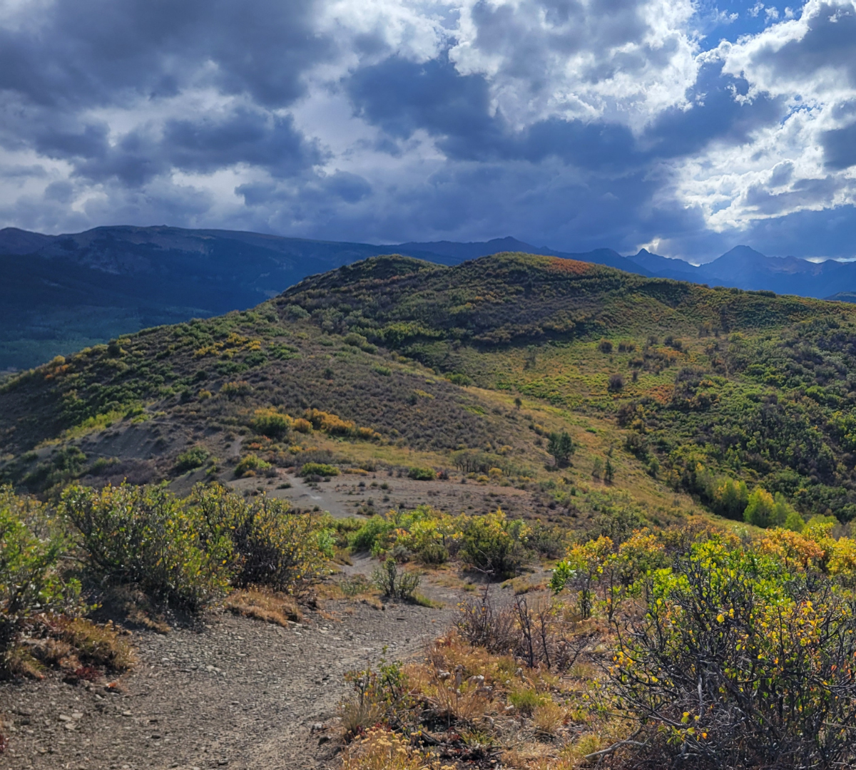 Colorful mountain ridgeline covered with orange and green sagebrush