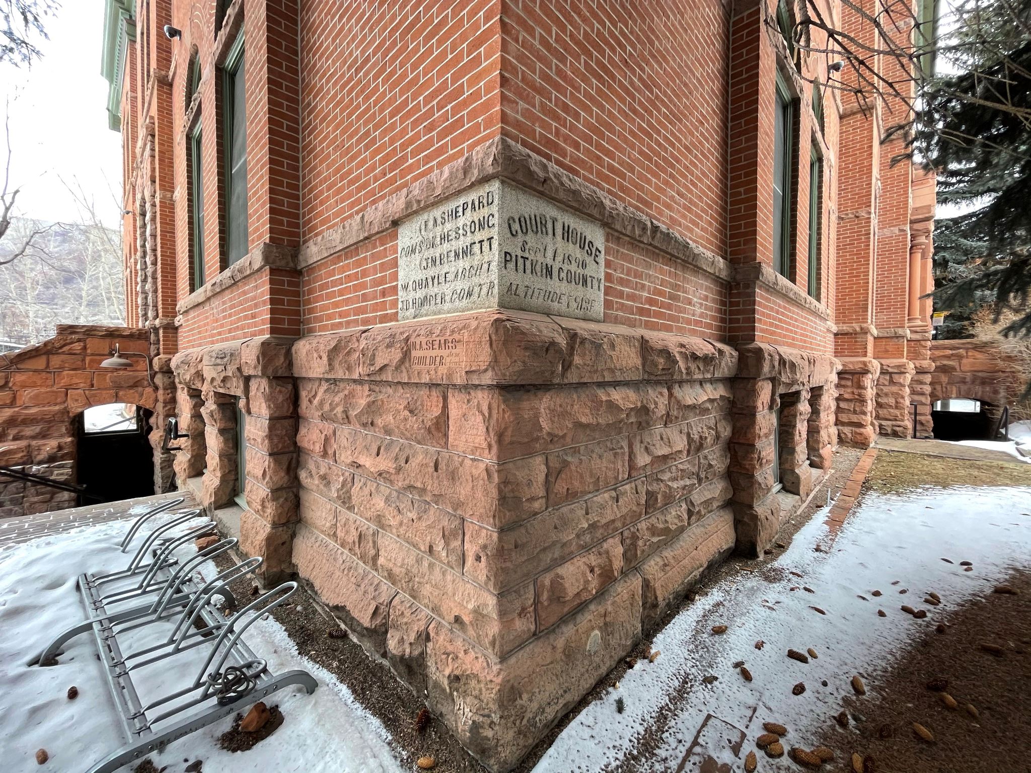 A historic cornerstone on the courthouse's exterior
