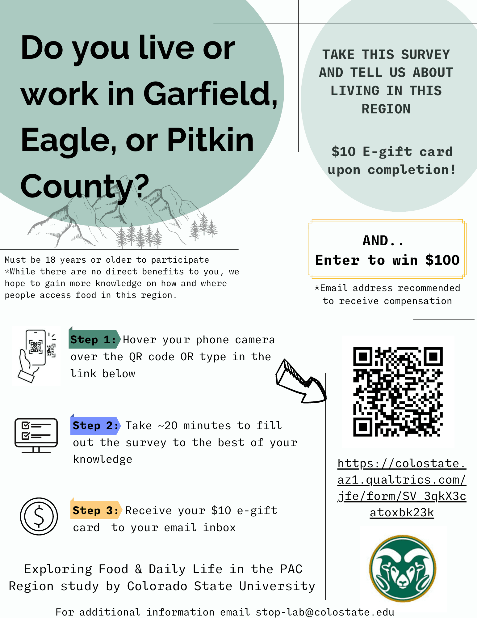 Fliers for Human Service's food insecurity survey. Fliers include QR code.
