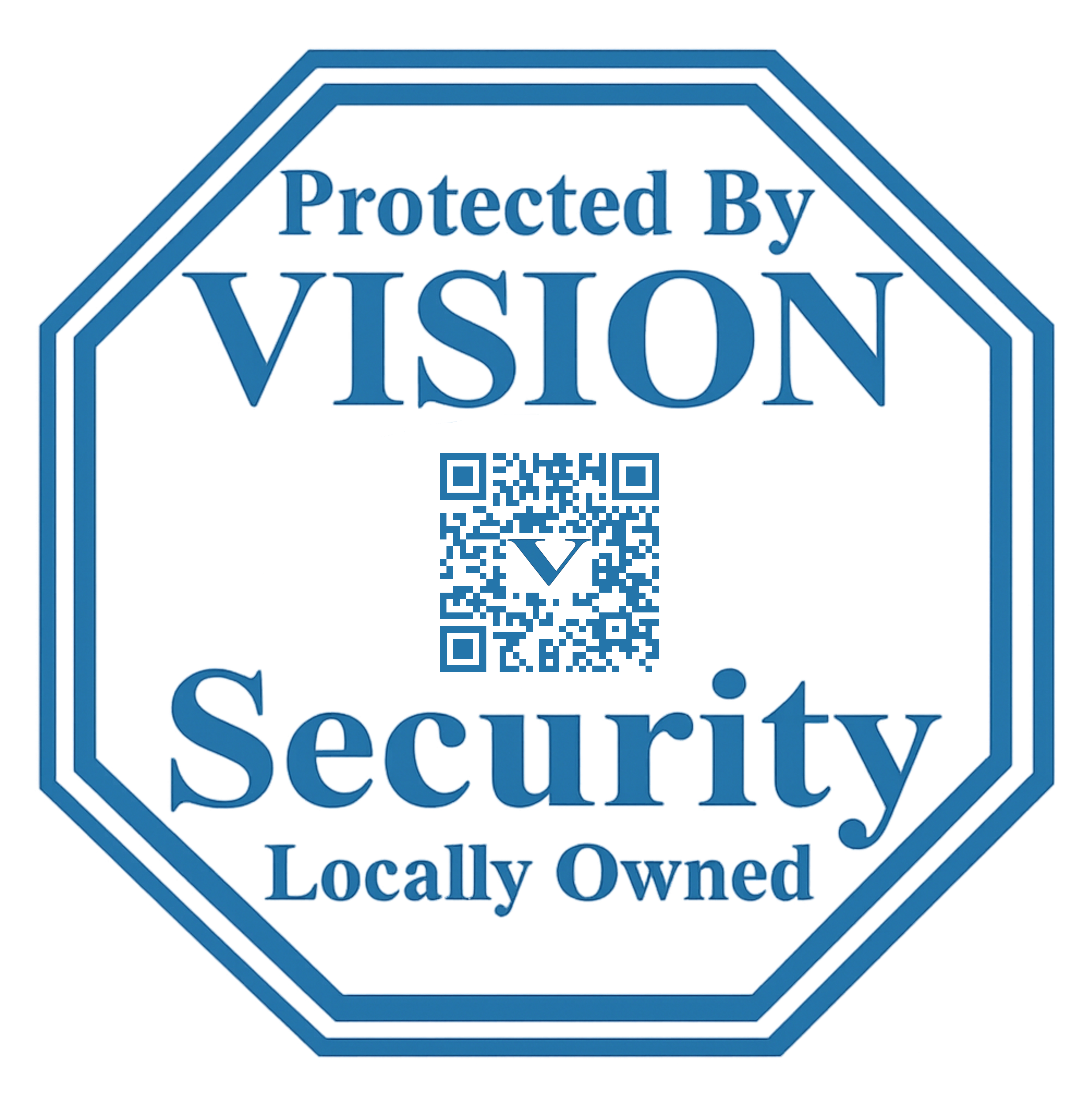 Blue logo with text: Vision Security